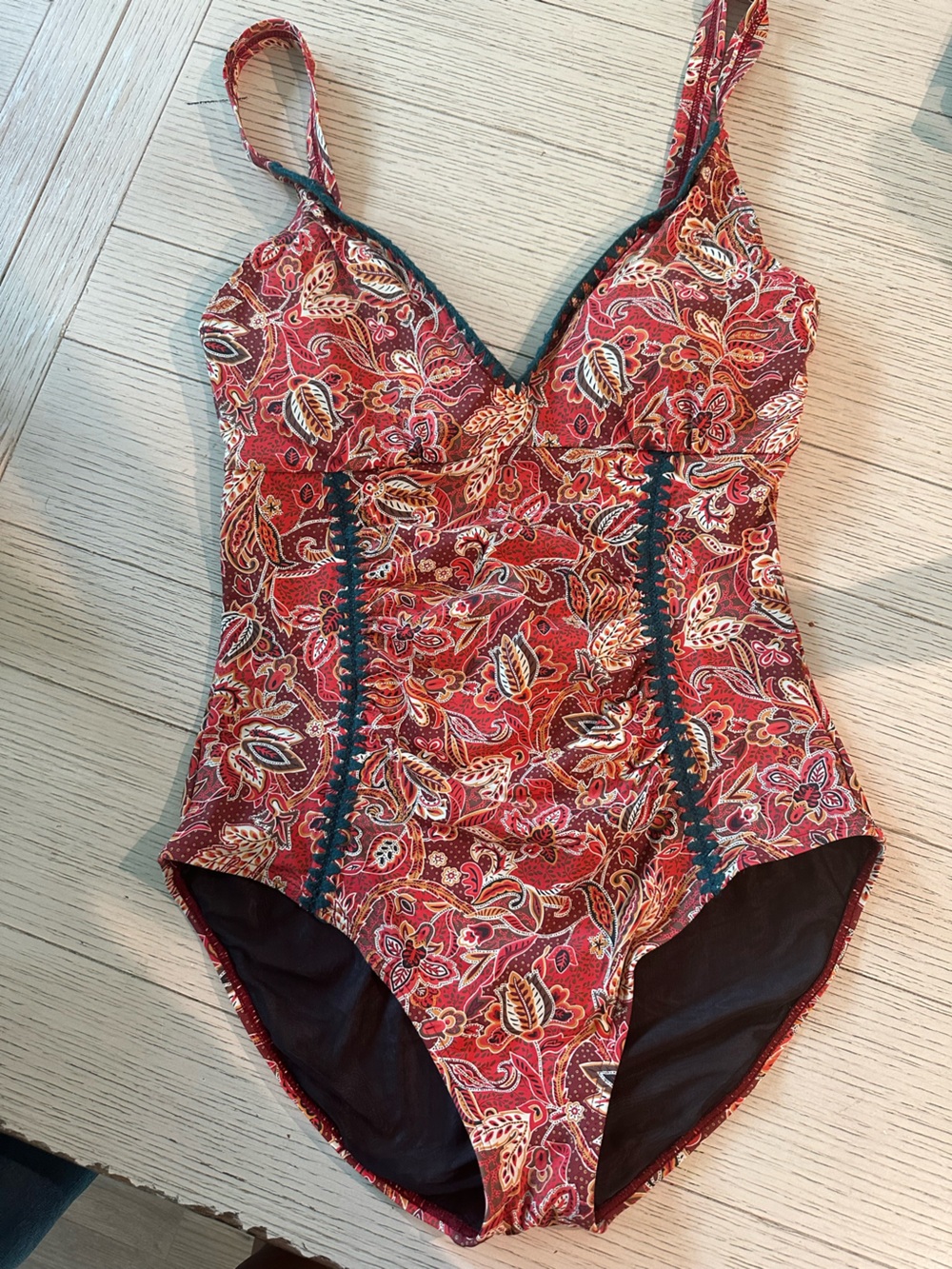 Sundance Red Paisley Swimsuit with Dark Trim